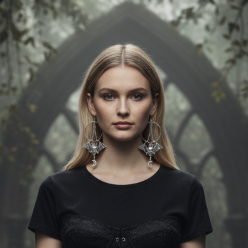 🔥 CLEARANCE 🔥 Silver Bat and Moon Hoop Earrings - NWOT